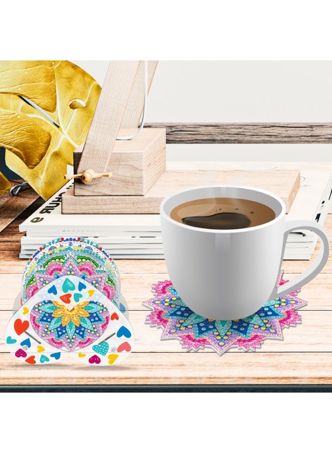 عِيشَالِي طقم من 8 قطع من قواعد الأكواب لطلاء الماس DIY مع حامل، قواعد أكواب أكريليك بنمط ماندالا مع قاعدة PVC متينة، مجموعة فنون وحرف يدوية للكبار والأطفال BD101 - Image 4